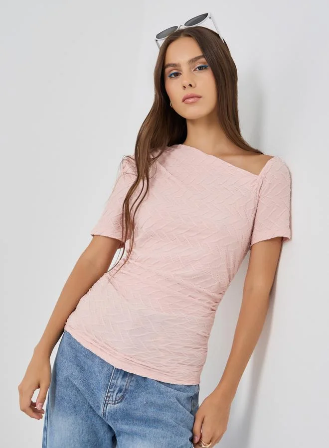 Take Two Textured Asymmetric Neckline Knit Top